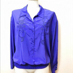 𝅺PURPLE  Vintage Satin embroidered Dye Cut Blouse